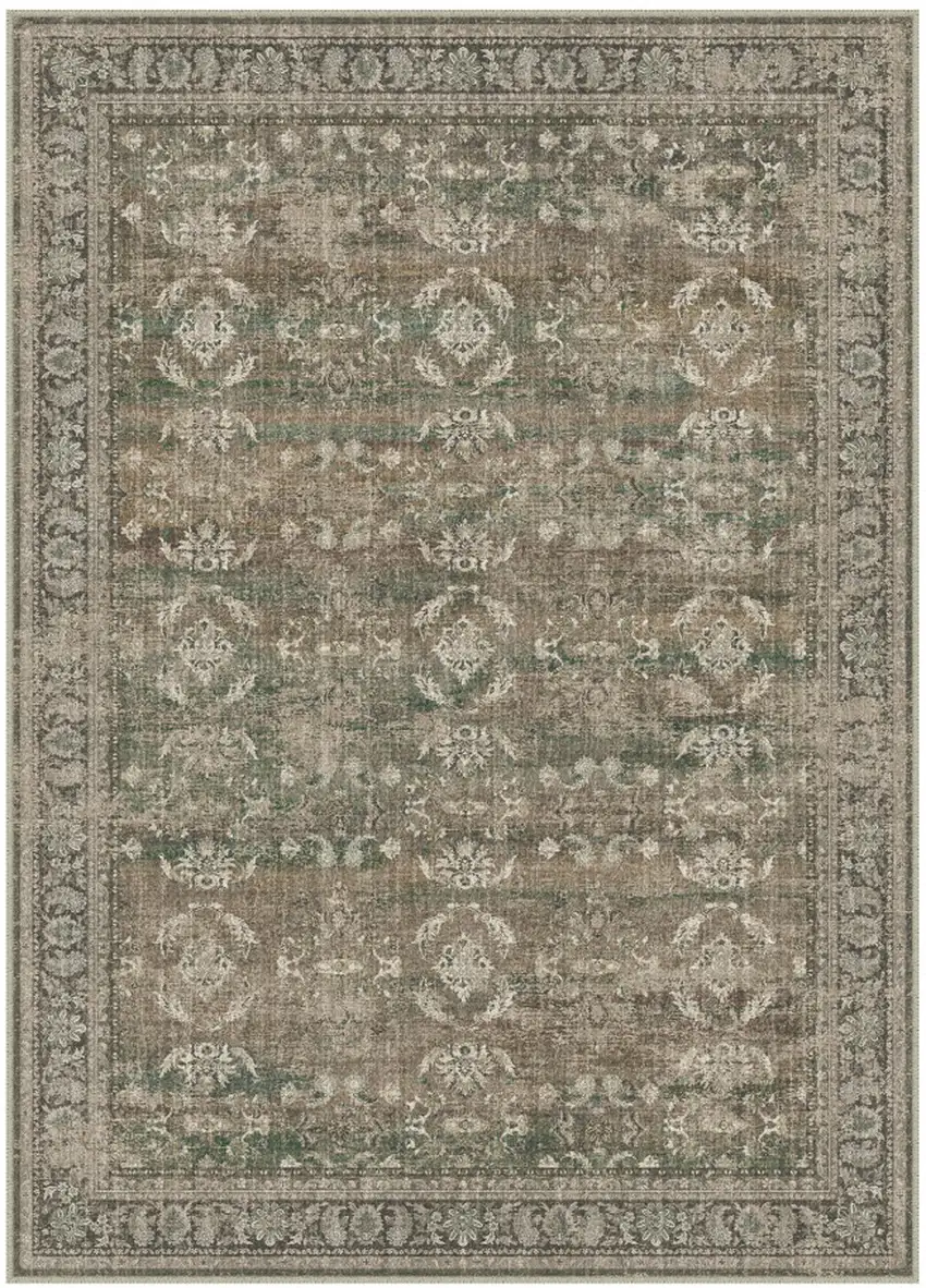 Brown Ivory And Green Floral Medallion Washable Area Rug Photo 2