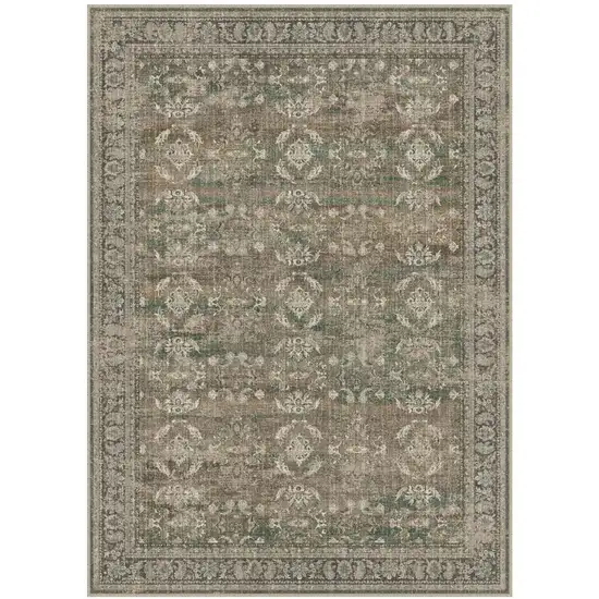Brown Ivory And Green Floral Medallion Washable Area Rug Photo 4