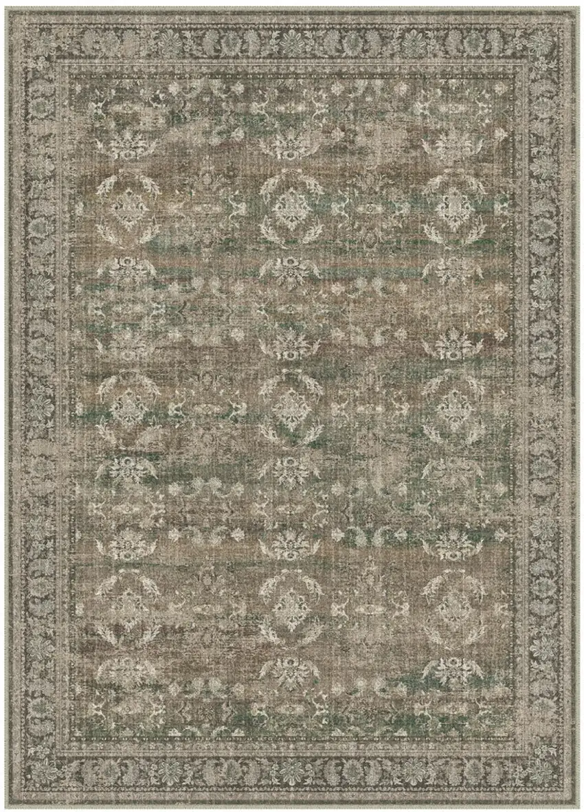 Brown Ivory And Green Floral Medallion Washable Area Rug Photo 4