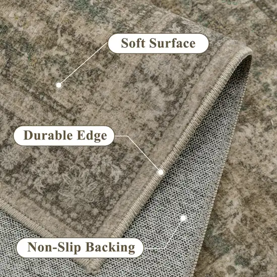 Brown Ivory And Green Floral Medallion Washable Area Rug Photo 9