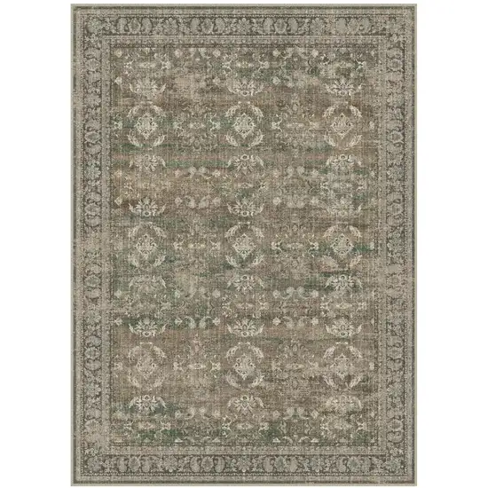 Brown Ivory And Green Floral Medallion Washable Area Rug Photo 2