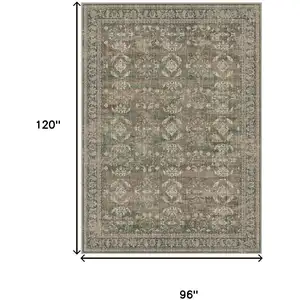 Photo of Brown Ivory And Green Floral Medallion Washable Area Rug
