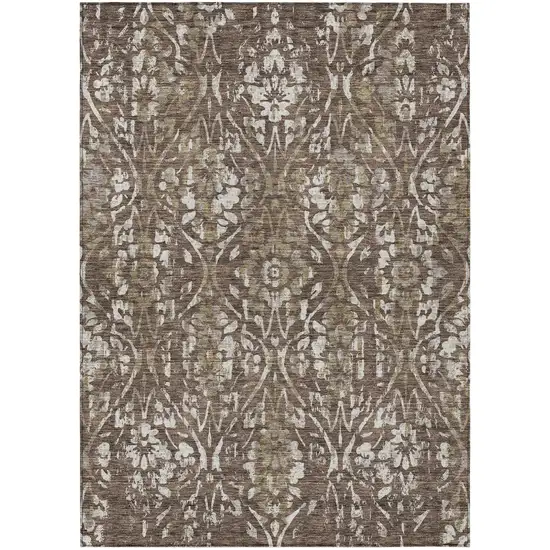 Brown Ivory And Green Floral Washable Indoor Outdoor Area Rug Photo 2