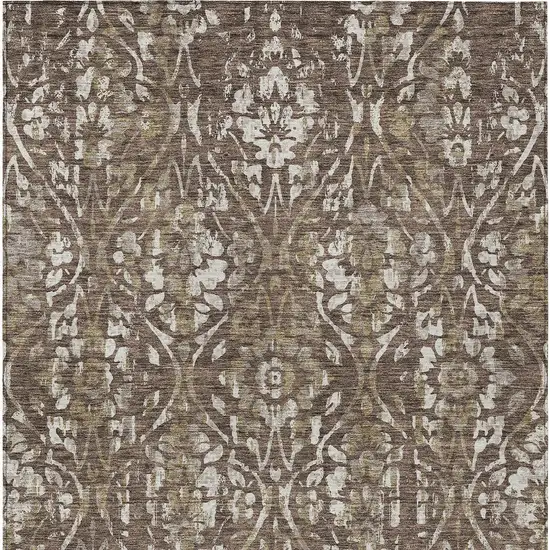 Brown Ivory And Green Floral Washable Indoor Outdoor Area Rug Photo 6