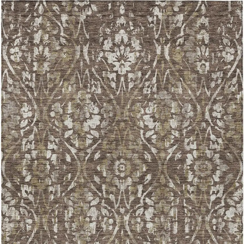 Brown Ivory And Green Floral Washable Indoor Outdoor Area Rug Photo 6