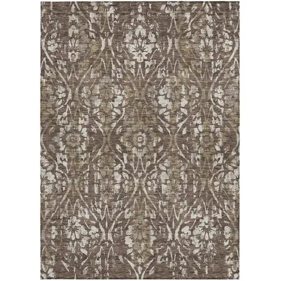 Brown Ivory And Green Floral Washable Indoor Outdoor Area Rug Photo 7