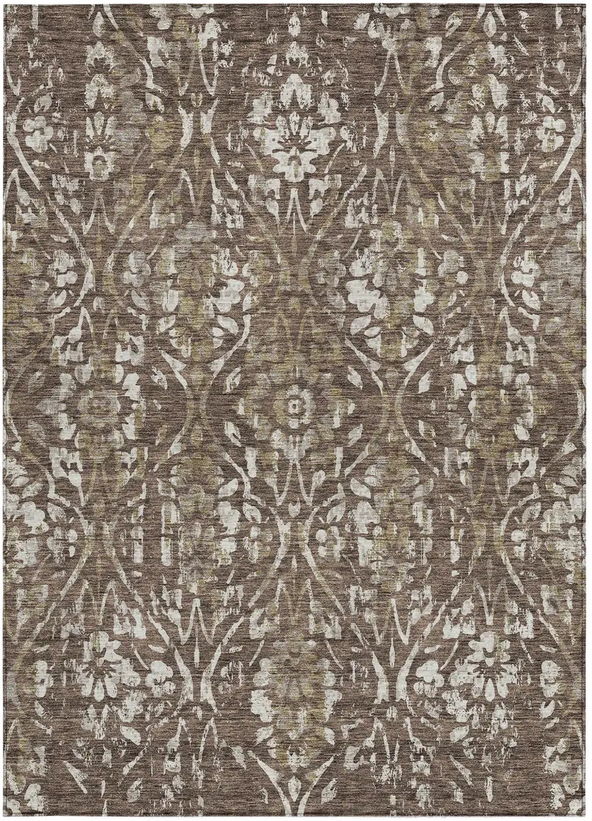 Brown Ivory And Green Floral Washable Indoor Outdoor Area Rug Photo 7
