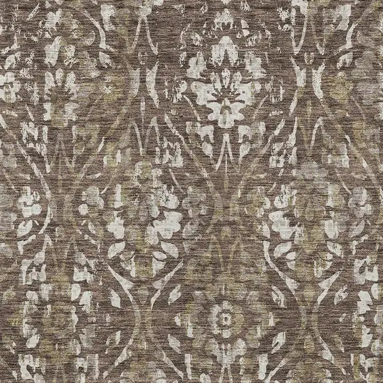 Brown Ivory And Green Floral Washable Indoor Outdoor Area Rug Photo 6