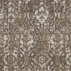 Photo of Brown Ivory And Green Floral Washable Indoor Outdoor Area Rug