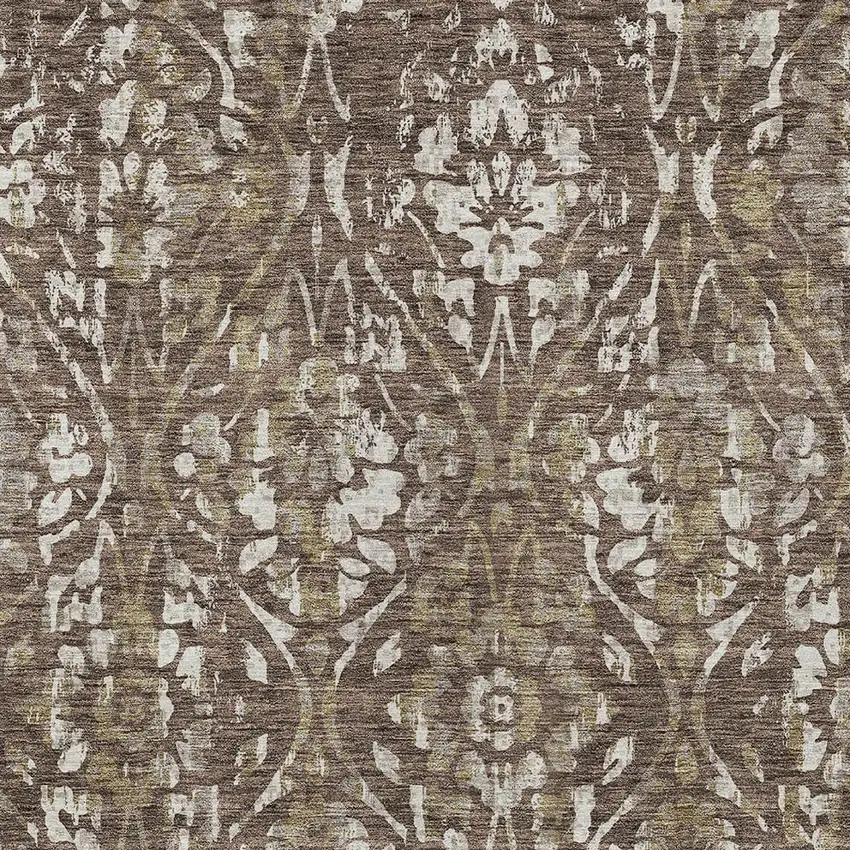 Brown Ivory And Green Floral Washable Indoor Outdoor Area Rug Photo 6