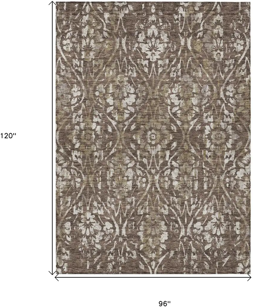 Brown Ivory And Green Floral Washable Indoor Outdoor Area Rug Photo 3