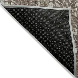 Photo of Brown Ivory And Green Floral Washable Indoor Outdoor Area Rug