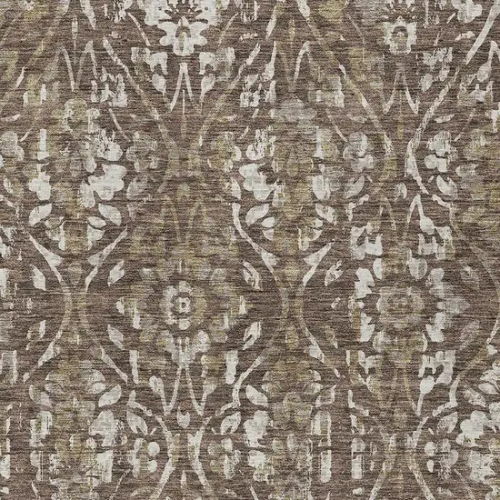 Brown Ivory And Green Floral Washable Indoor Outdoor Area Rug Photo 6