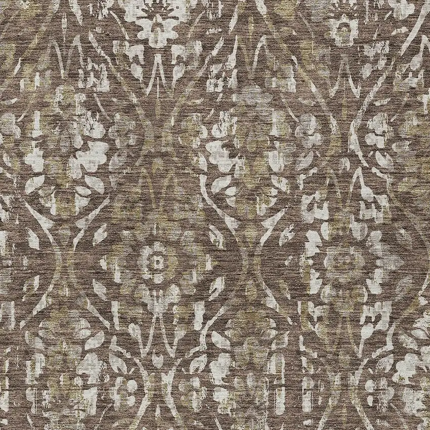Brown Ivory And Green Floral Washable Indoor Outdoor Area Rug Photo 6