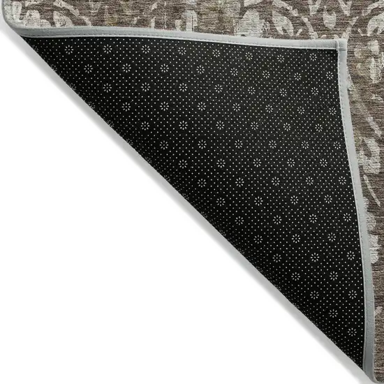 Brown Ivory And Green Floral Washable Indoor Outdoor Area Rug Photo 4