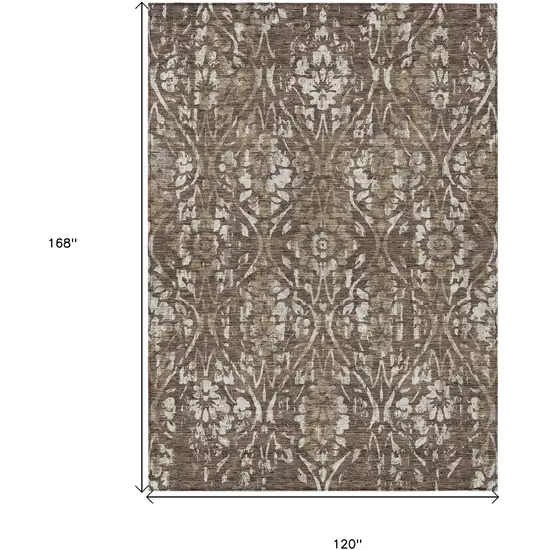 Brown Ivory And Green Floral Washable Indoor Outdoor Area Rug Photo 3