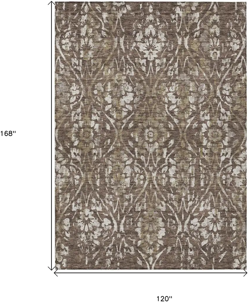 Brown Ivory And Green Floral Washable Indoor Outdoor Area Rug Photo 3