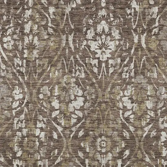 Brown Ivory And Green Floral Washable Indoor Outdoor Area Rug Photo 6