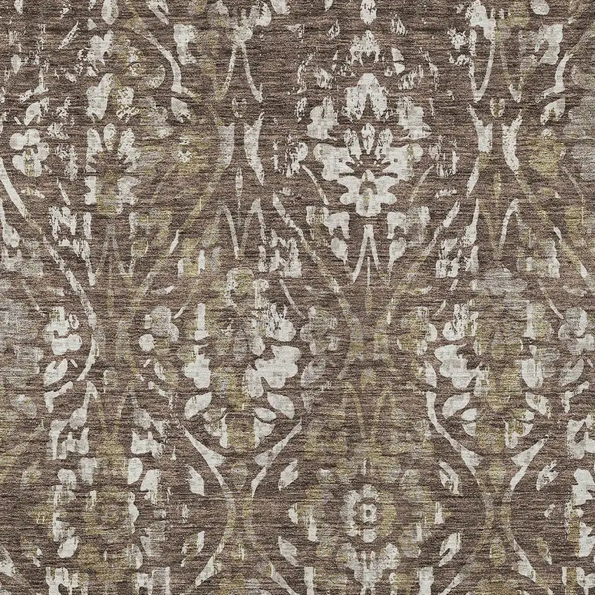 Brown Ivory And Green Floral Washable Indoor Outdoor Area Rug Photo 6