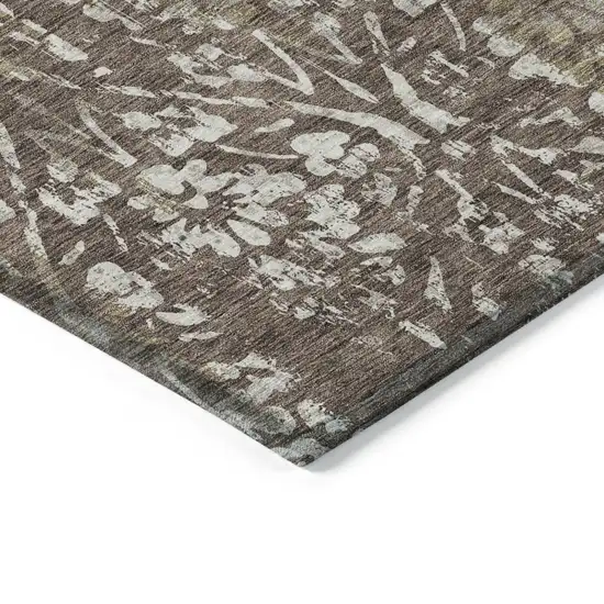 Brown Ivory And Green Floral Washable Indoor Outdoor Area Rug Photo 5