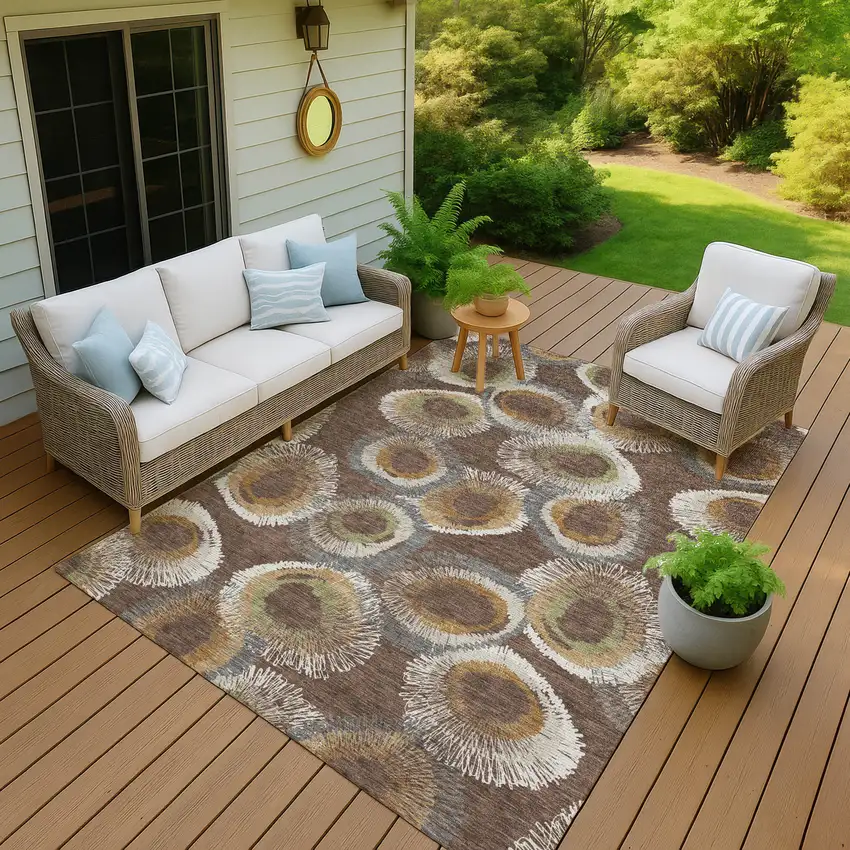 Brown Ivory And Green Geometric Washable Indoor Outdoor Area Rug Photo 9