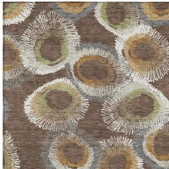 Brown Ivory And Green Geometric Washable Indoor Outdoor Area Rug Photo 5