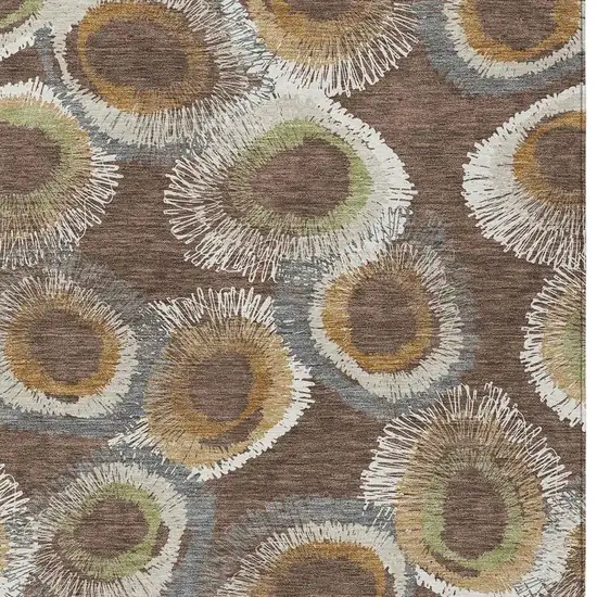 Brown Ivory And Green Geometric Washable Indoor Outdoor Area Rug Photo 8
