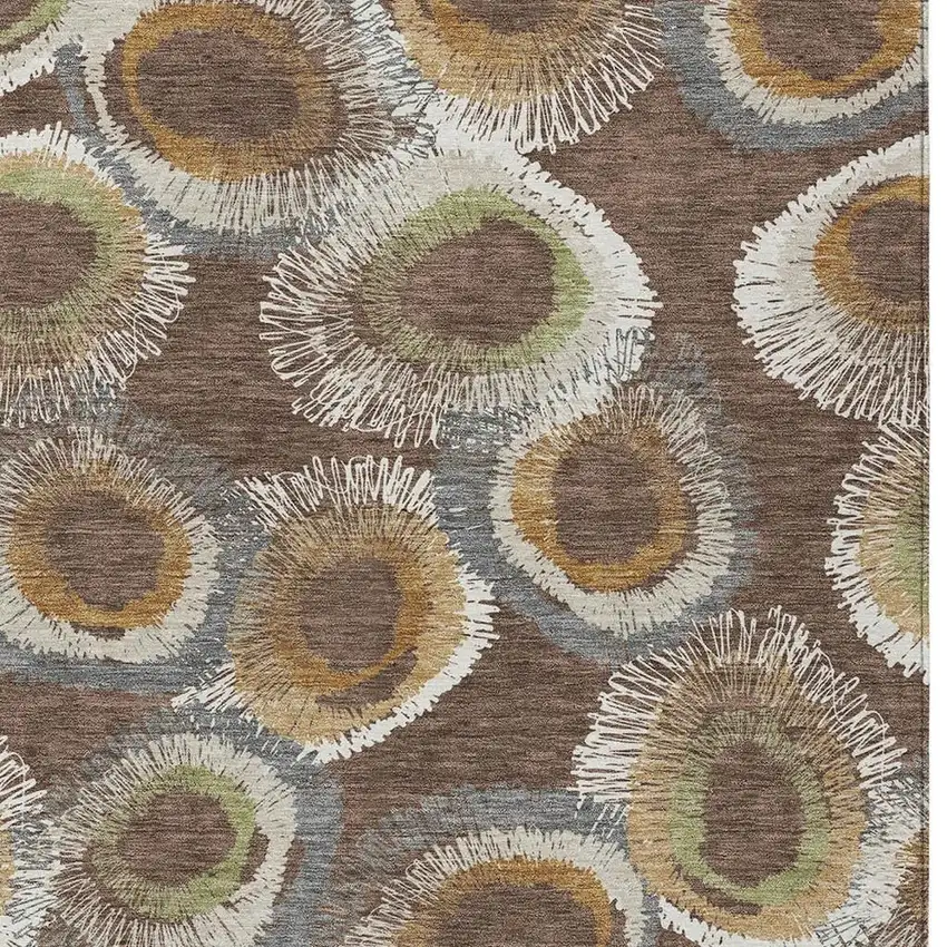 Brown Ivory And Green Geometric Washable Indoor Outdoor Area Rug Photo 8