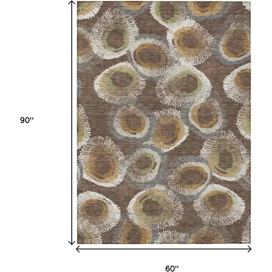 Brown Ivory And Green Geometric Washable Indoor Outdoor Area Rug Photo 3