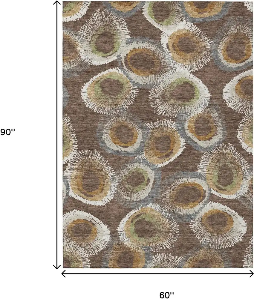 Brown Ivory And Green Geometric Washable Indoor Outdoor Area Rug Photo 3