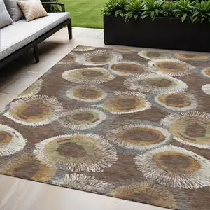 Photo of Brown Ivory And Green Geometric Washable Indoor Outdoor Area Rug