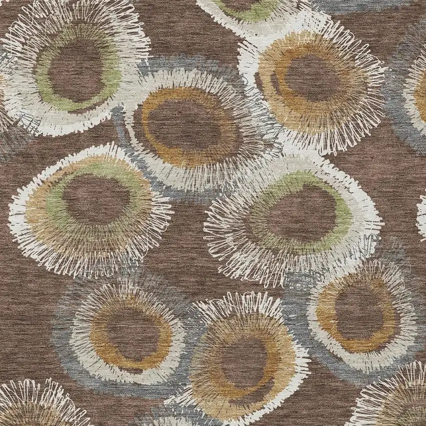 Brown Ivory And Green Geometric Washable Indoor Outdoor Area Rug Photo 8