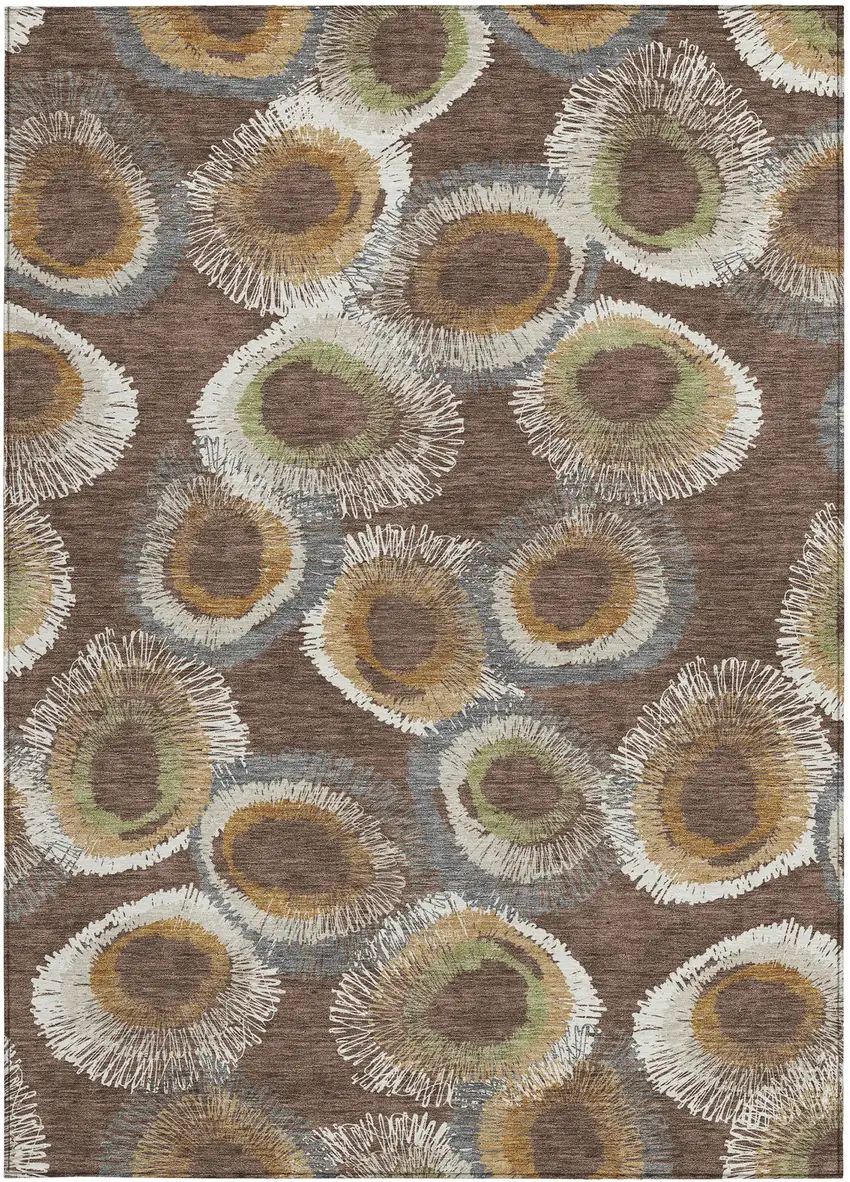 Brown Ivory And Green Geometric Washable Indoor Outdoor Area Rug Photo 5