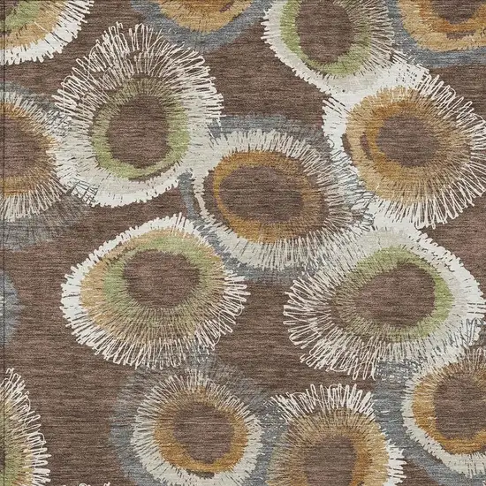 Brown Ivory And Green Geometric Washable Indoor Outdoor Area Rug Photo 6