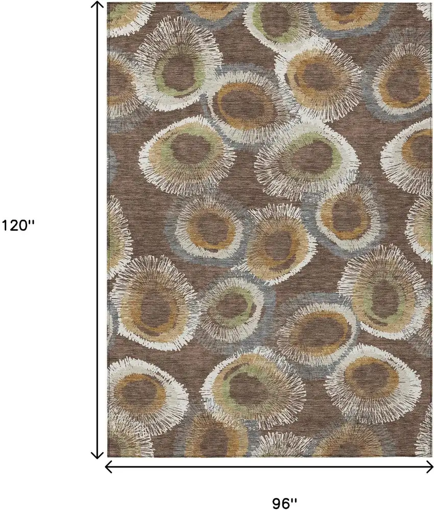 Brown Ivory And Green Geometric Washable Indoor Outdoor Area Rug Photo 3