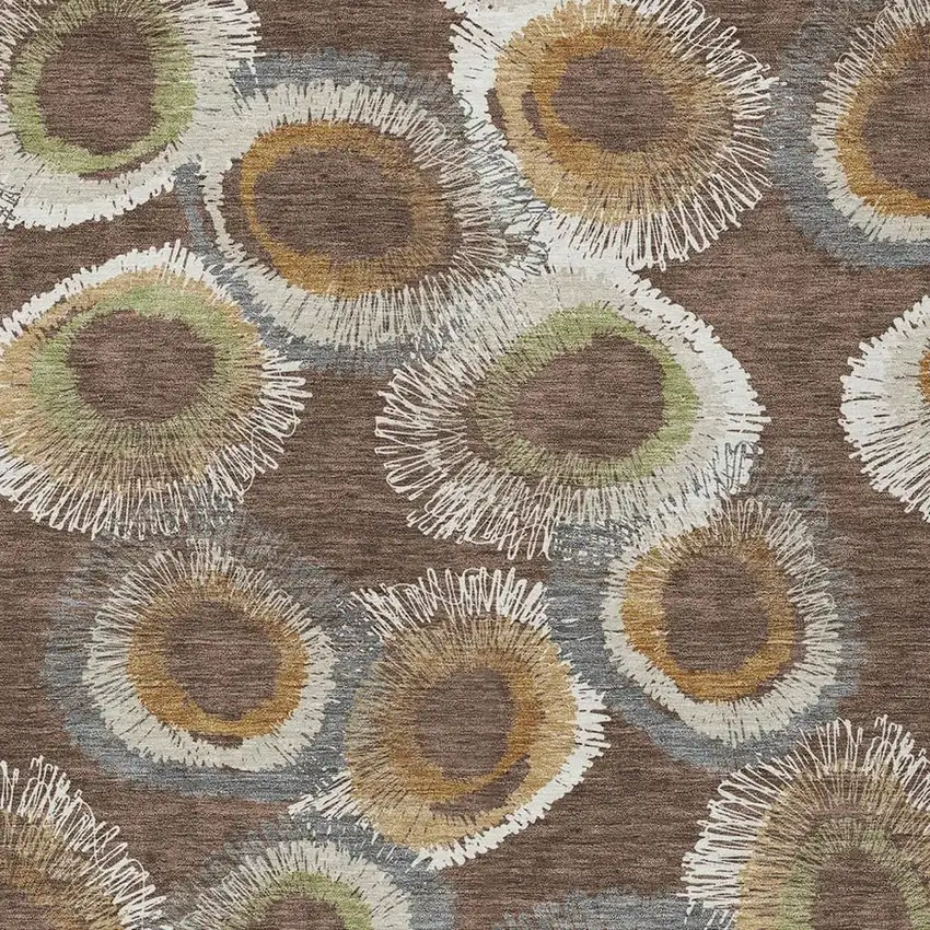 Brown Ivory And Green Geometric Washable Indoor Outdoor Area Rug Photo 8