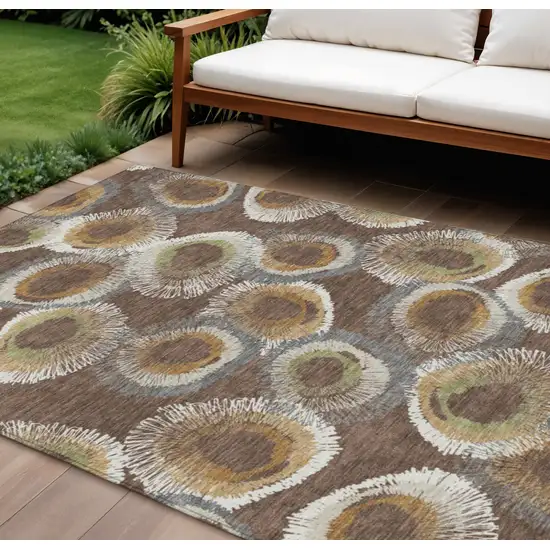Brown Ivory And Green Geometric Washable Indoor Outdoor Area Rug Photo 1