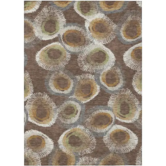 Brown Ivory And Green Geometric Washable Indoor Outdoor Area Rug Photo 4