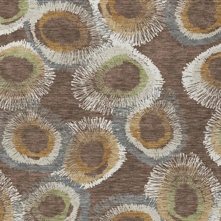 Brown Ivory And Green Geometric Washable Indoor Outdoor Area Rug Photo 6