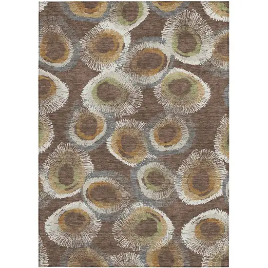 Brown Ivory And Green Geometric Washable Indoor Outdoor Area Rug Photo 2