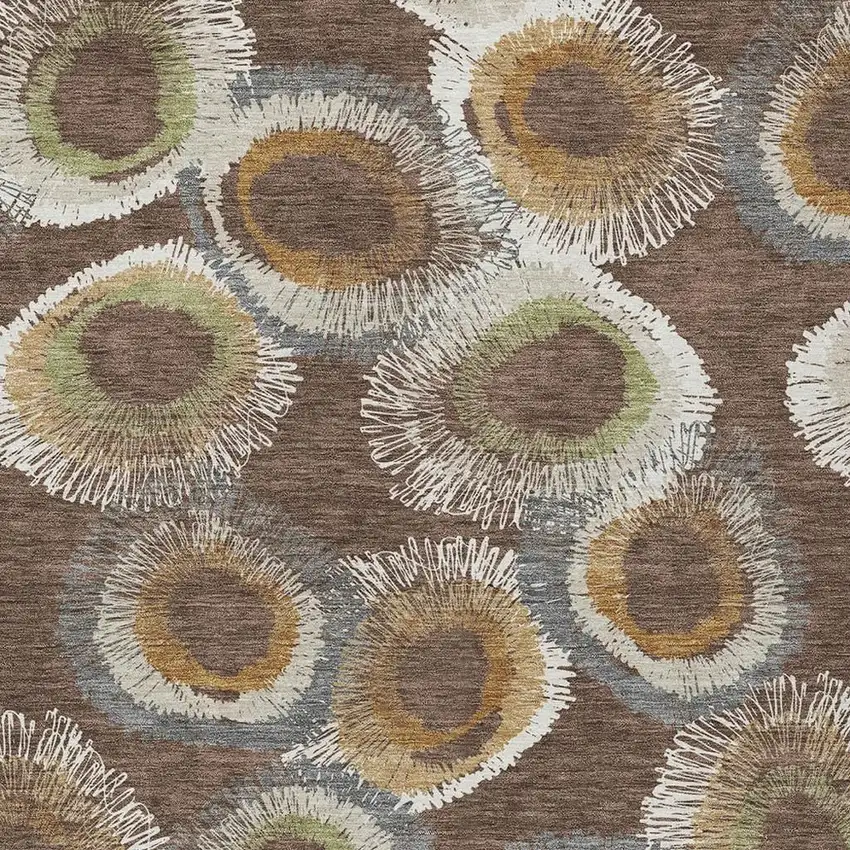 Brown Ivory And Green Geometric Washable Indoor Outdoor Area Rug Photo 8