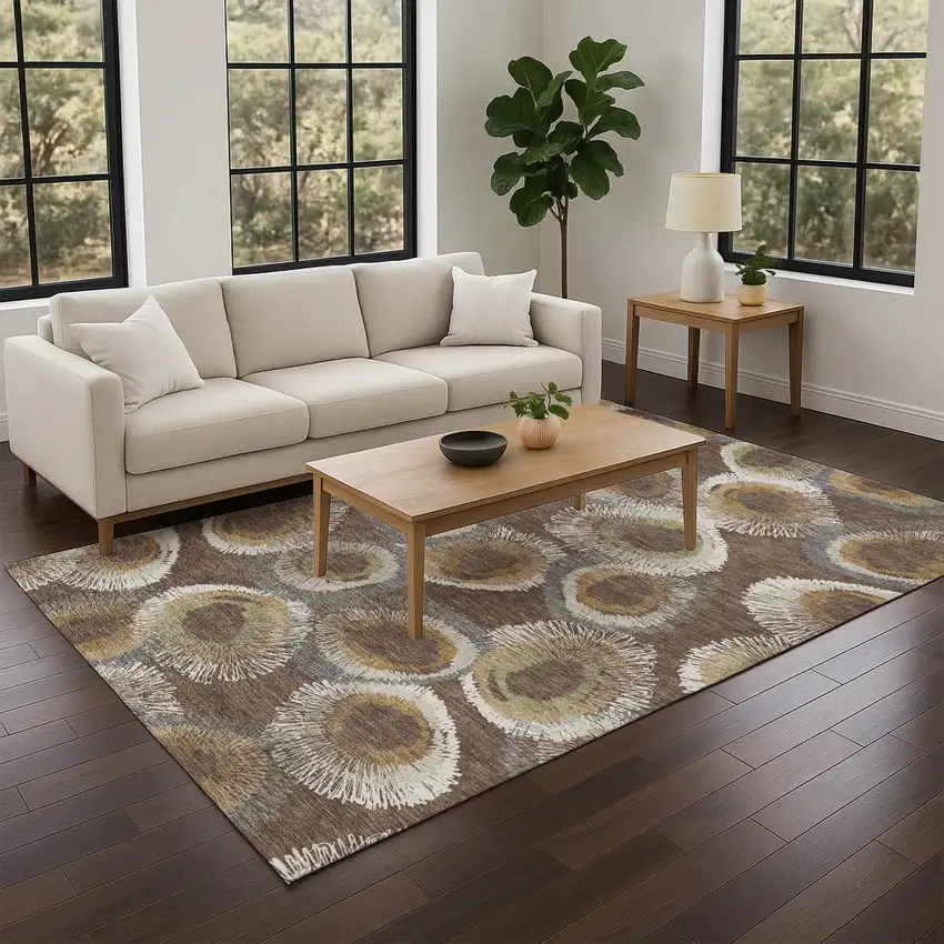 Brown Ivory And Green Geometric Washable Indoor Outdoor Area Rug Photo 9