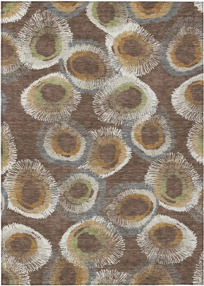 Brown Ivory And Green Geometric Washable Indoor Outdoor Area Rug Photo 2