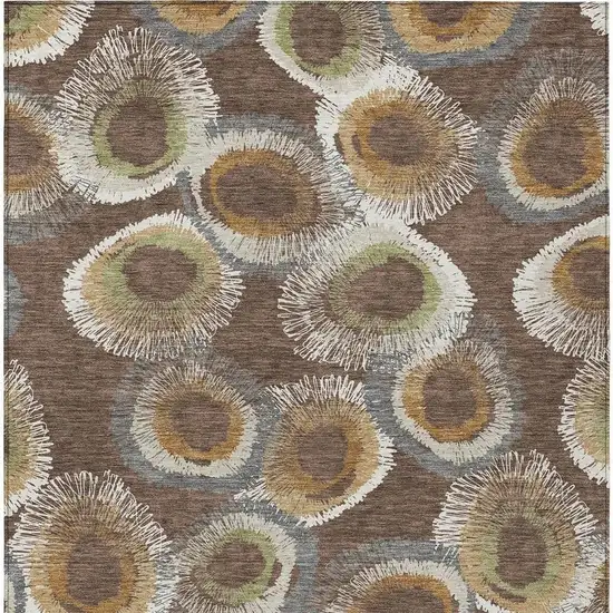 Brown Ivory And Green Geometric Washable Indoor Outdoor Area Rug Photo 7