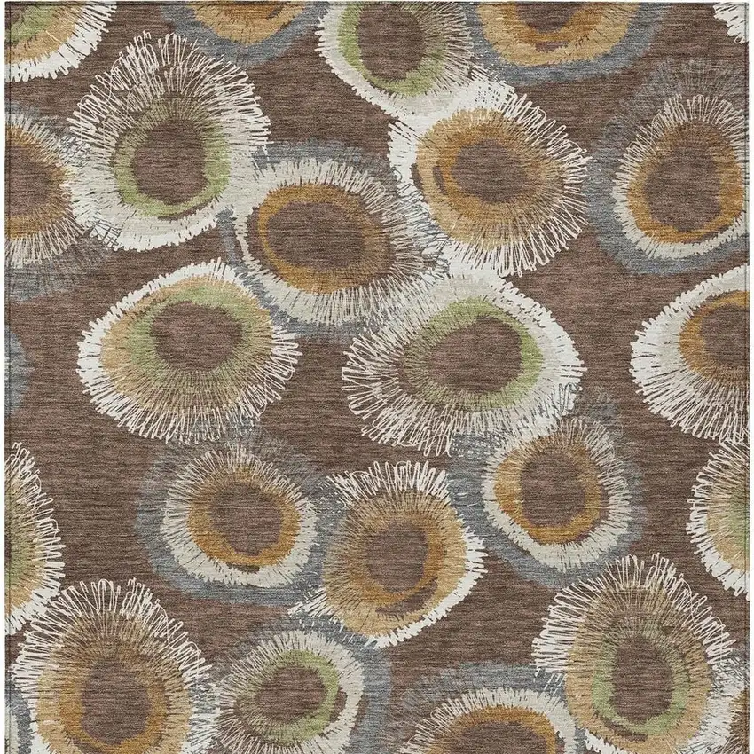 Brown Ivory And Green Geometric Washable Indoor Outdoor Area Rug Photo 7