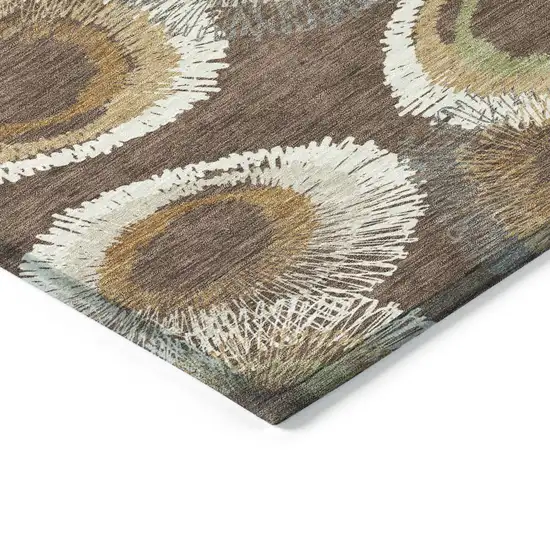 Brown Ivory And Green Geometric Washable Indoor Outdoor Area Rug Photo 8