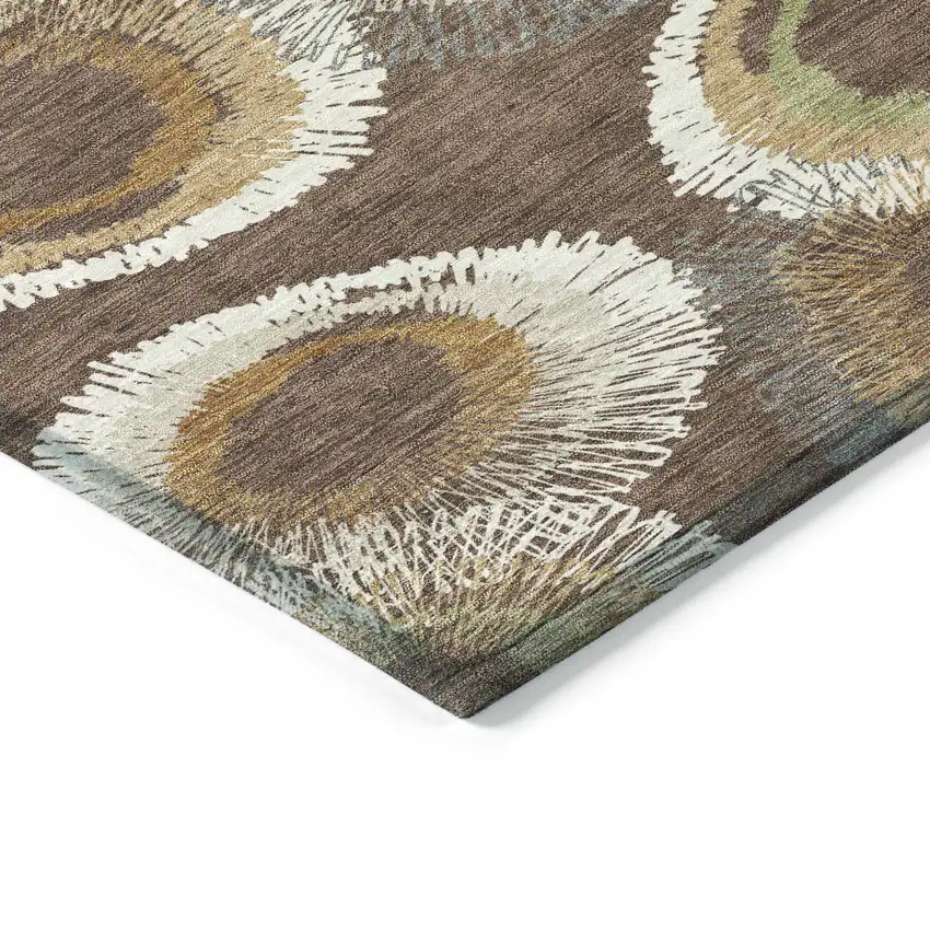 Brown Ivory And Green Geometric Washable Indoor Outdoor Area Rug Photo 8