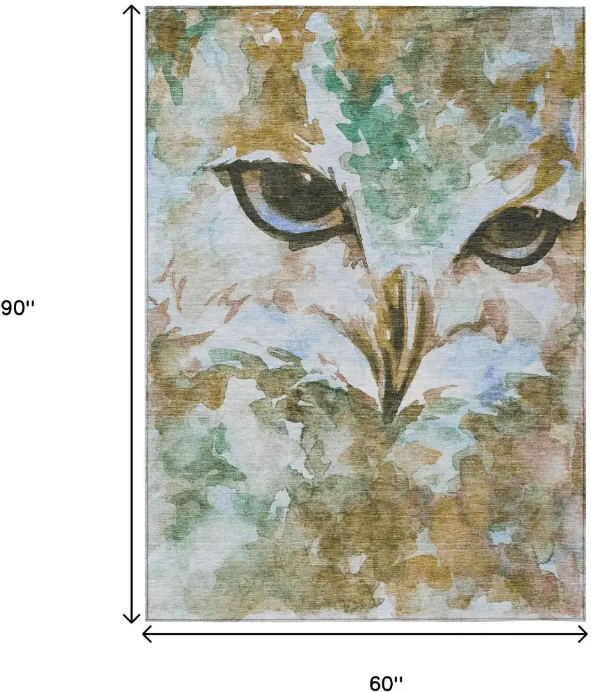 Brown Ivory And Green Owl Washable Indoor Outdoor Area Rug Photo 3