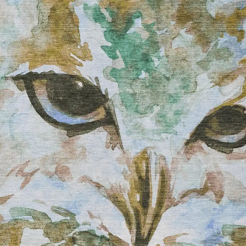 Brown Ivory And Green Owl Washable Indoor Outdoor Area Rug Photo 7