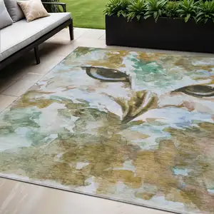 Photo of Brown Ivory And Green Owl Washable Indoor Outdoor Area Rug